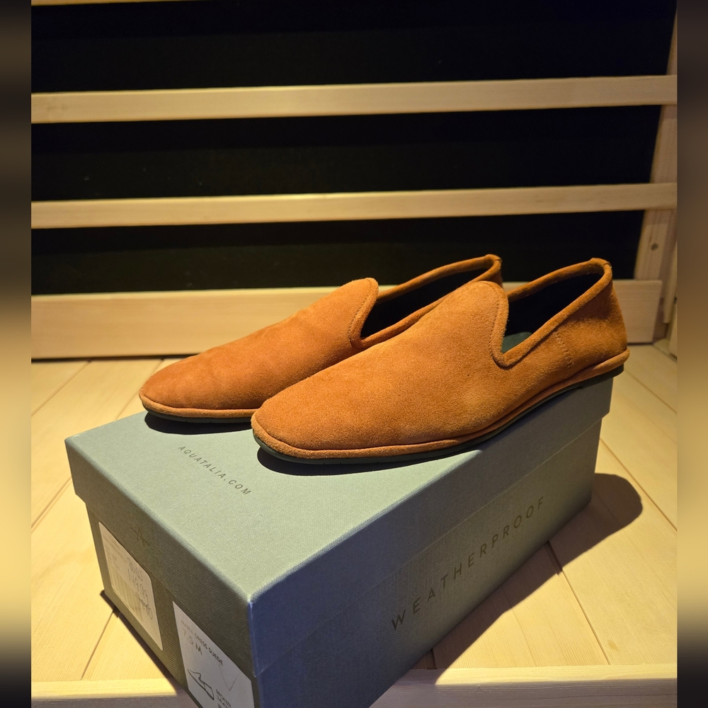 Aquatalia Maira Dress Suede Flats, Size 7.5 Bronze